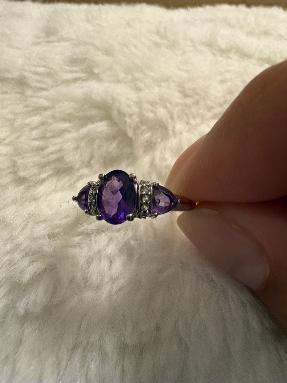 Three-Stone Purple Amethyst Ring with Accent Bands